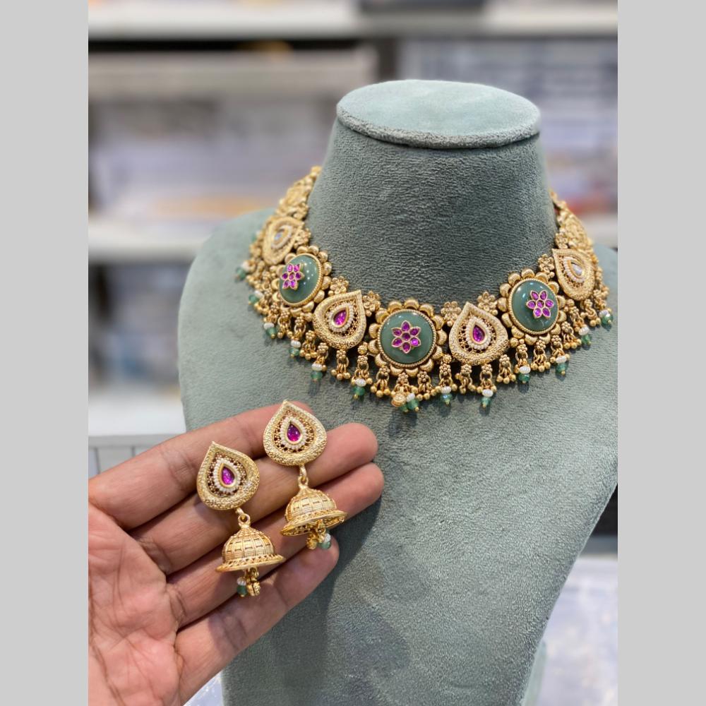 Hira Collections Traditional Indian Pota Stone And Pearl Choker Necklace Set