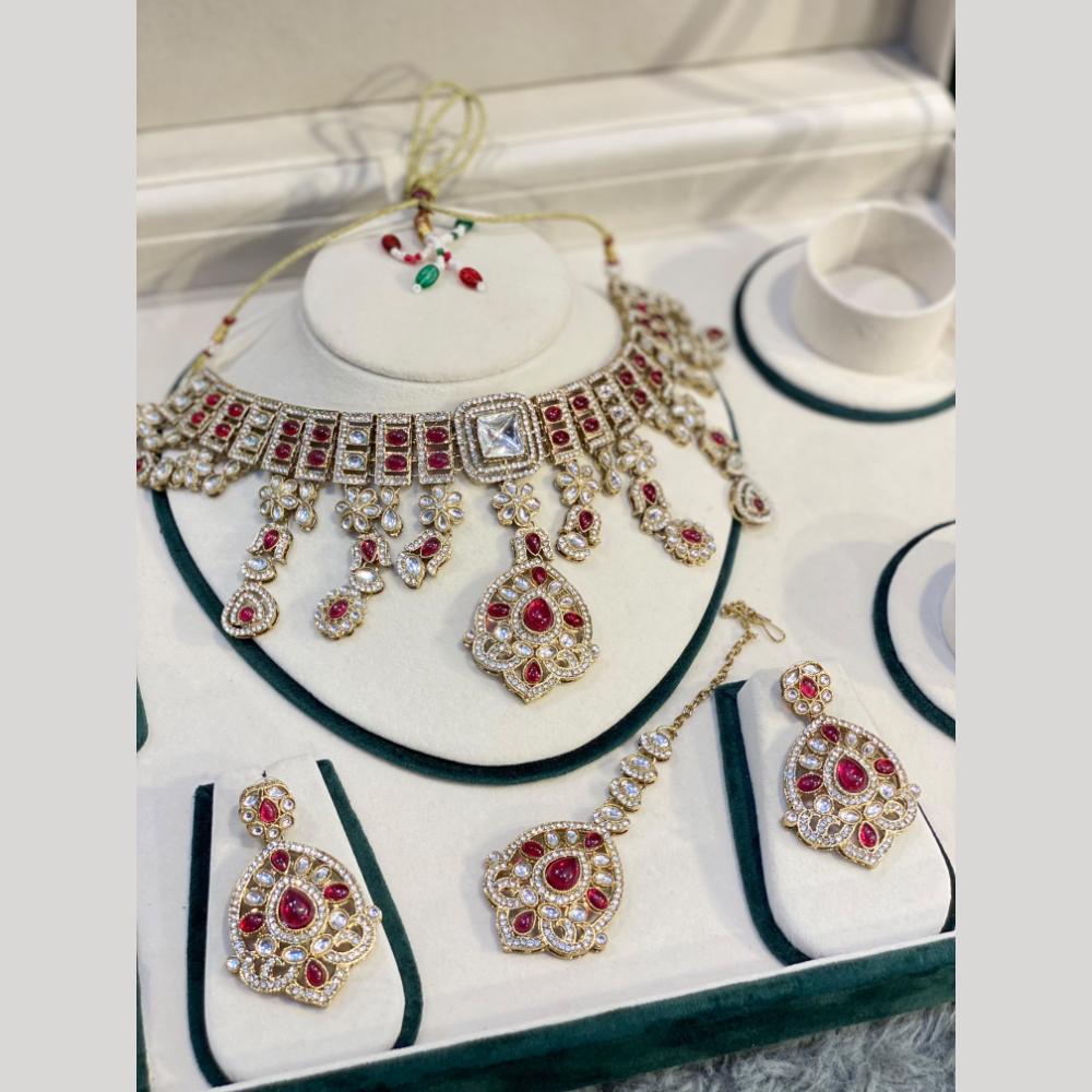 Hira Collections Decent Pota Stone Choker Necklace Set
