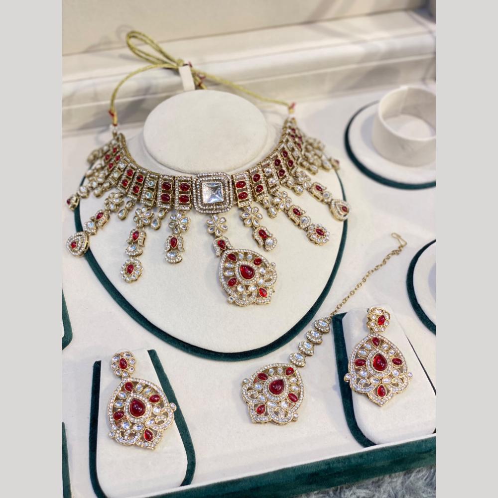Hira Collections Decent Pota Stone Choker Necklace Set
