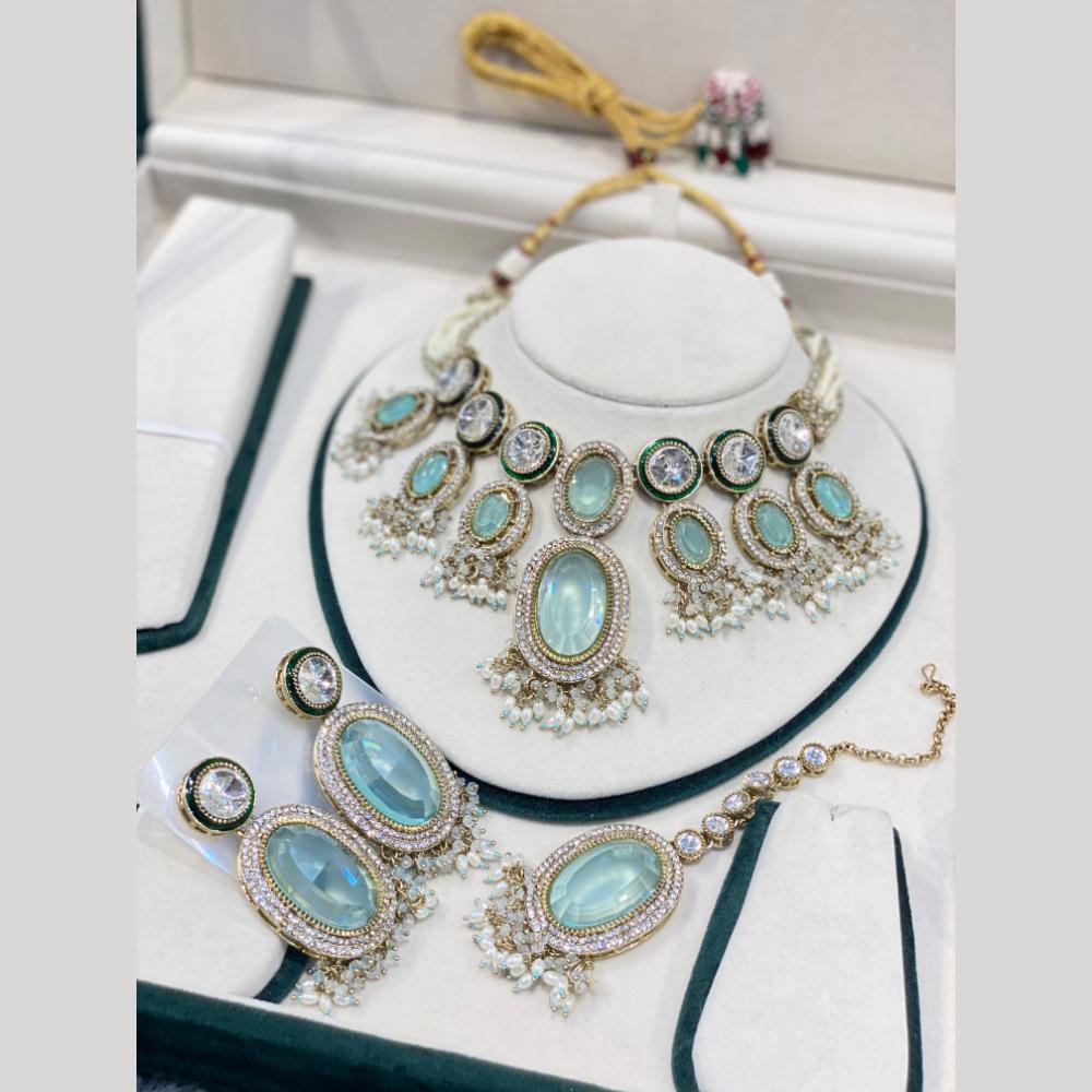 Hira Collections Luxury Crystal Stone And Pearl Choker Necklace Set