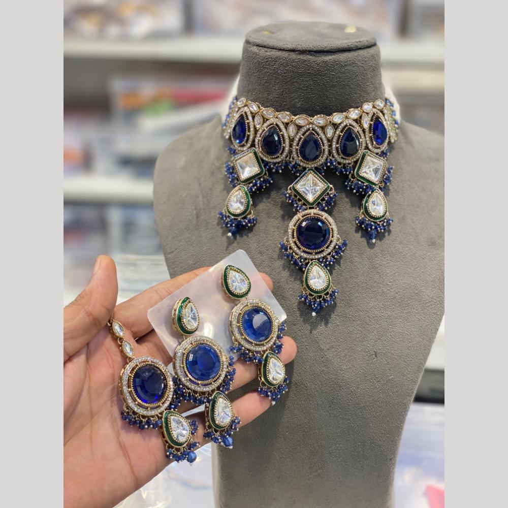 Hira Collections Luxury Crystal Stone And Pearl Choker Necklace Set