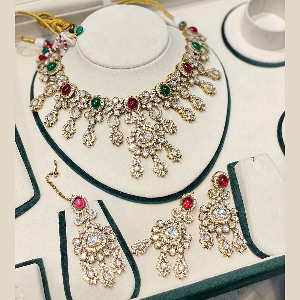 Hira Collections Luxury Polki Kundan Stone And Pota Stone Necklace Set