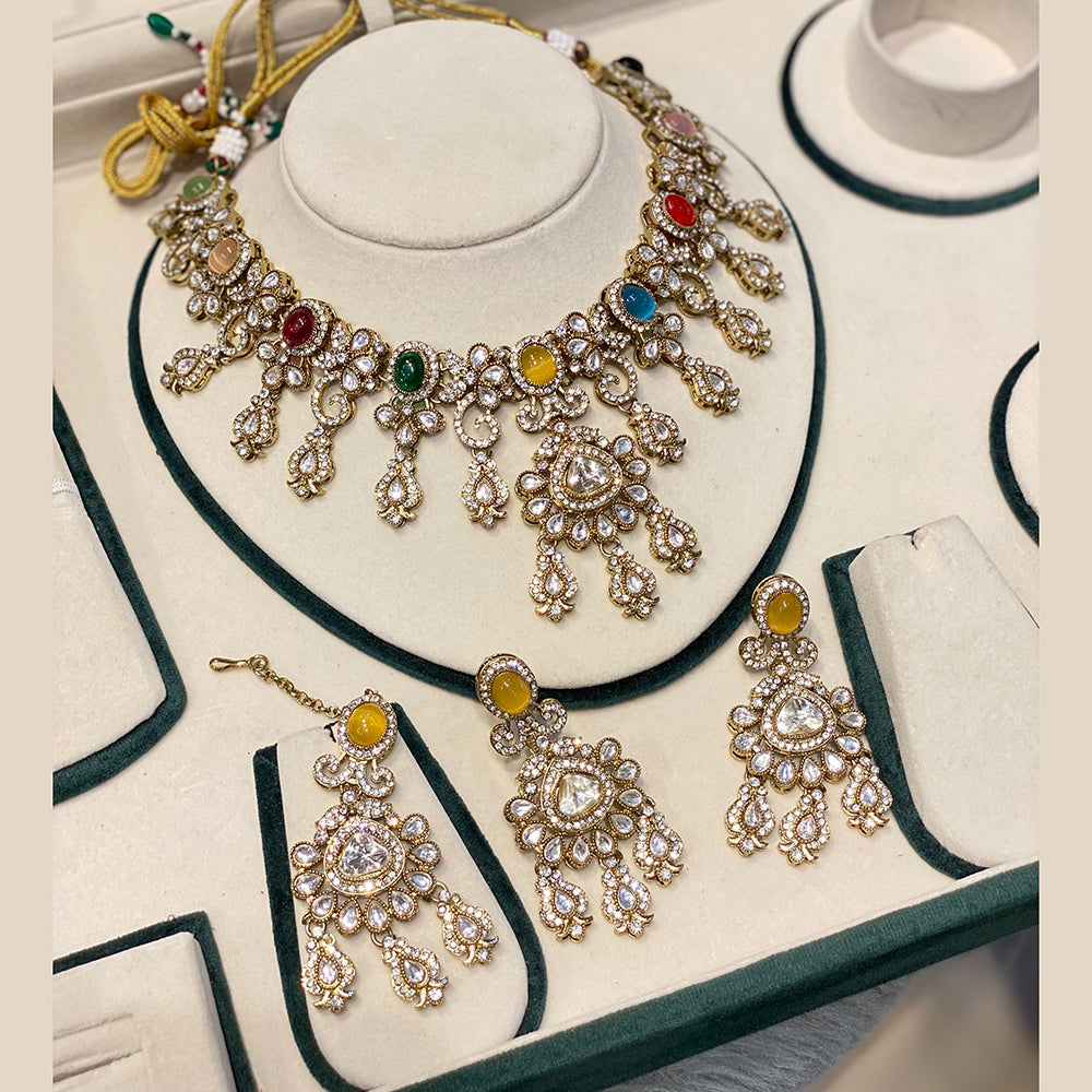Hira Collections Luxury Polki Kundan Stone And Pota Stone Necklace Set