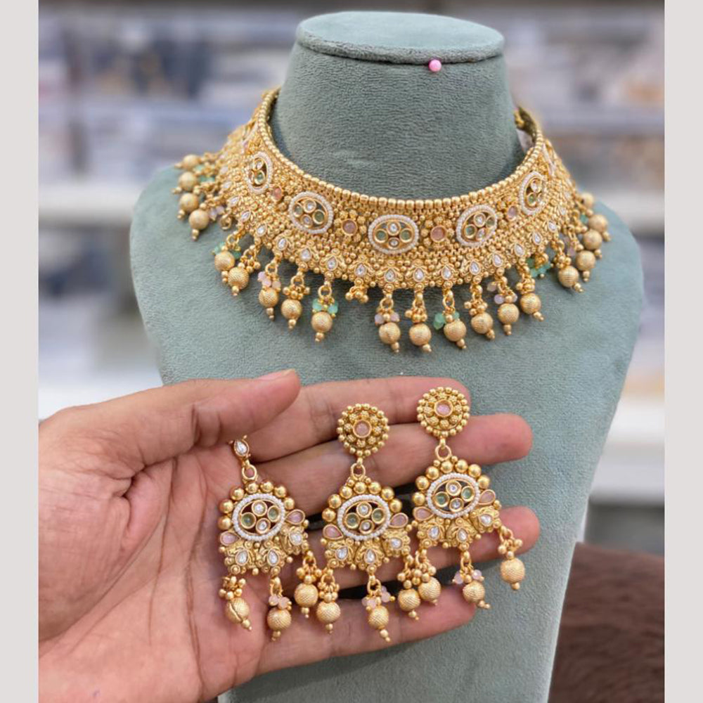 Hira Collections Decent Pota Stone And Pearl Choker Necklace Set
