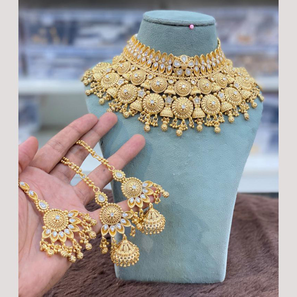 Hira Collections Decent Pota Stone And Pearl Choker Necklace Set
