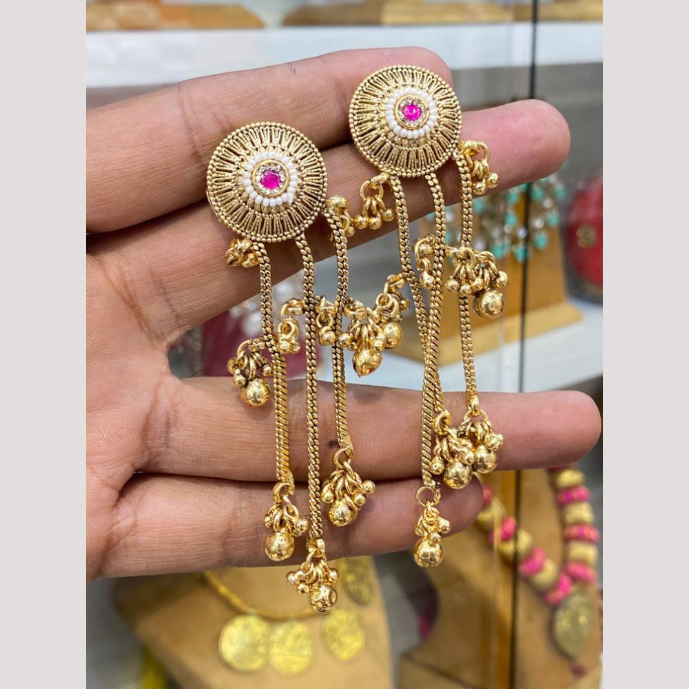 Hira Collections Heritage Pota Stone Kashmiri Ghungroo Dangler Earrings