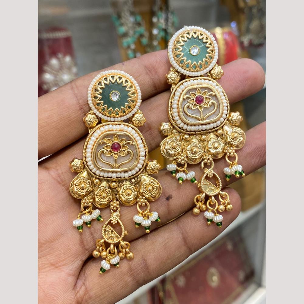 Hira Collections Glamorous Pota Stone And Pearl Dangler Earrings