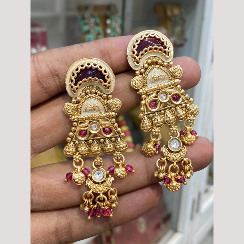 Hira Collections Glamorous Pota Stone And Pearl Dangler Earrings