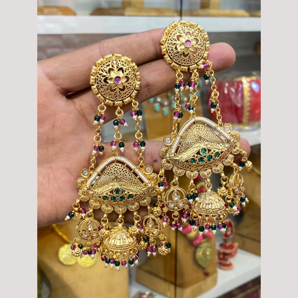 Hira Collections Glamorous Pota Stone And Pearl Jhumki Earrings