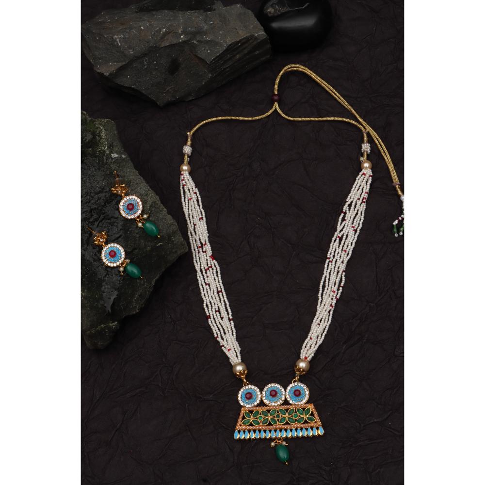 Darshana Jewels Gold Plated Meenakari And Pota Srone Long Necklace Set