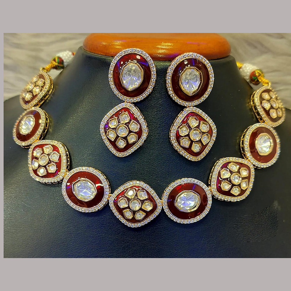 Jain Jewellers Gold Plated Polki Kundan Stone Meenakari Necklace Set