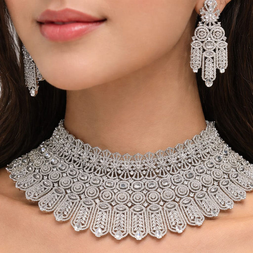 Jain Jewellers Premium American Diamond Designer Necklace Set