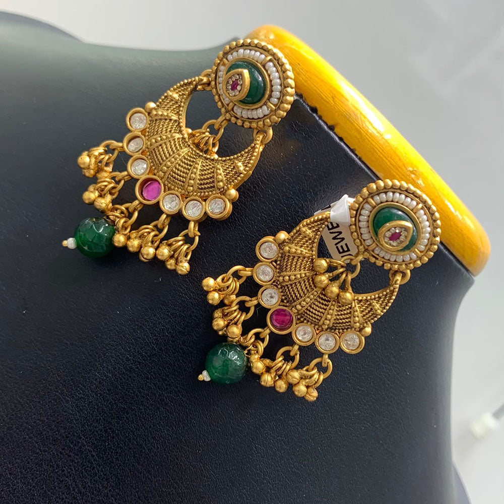 Jain Jewellers Elegant Pota Stone And Pearl Embellished Traditional Dangler Earrings