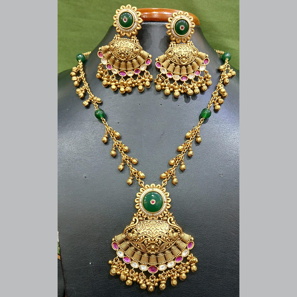 Jain Jewellers Pota Stone Long Necklace Set with Matching Earrings