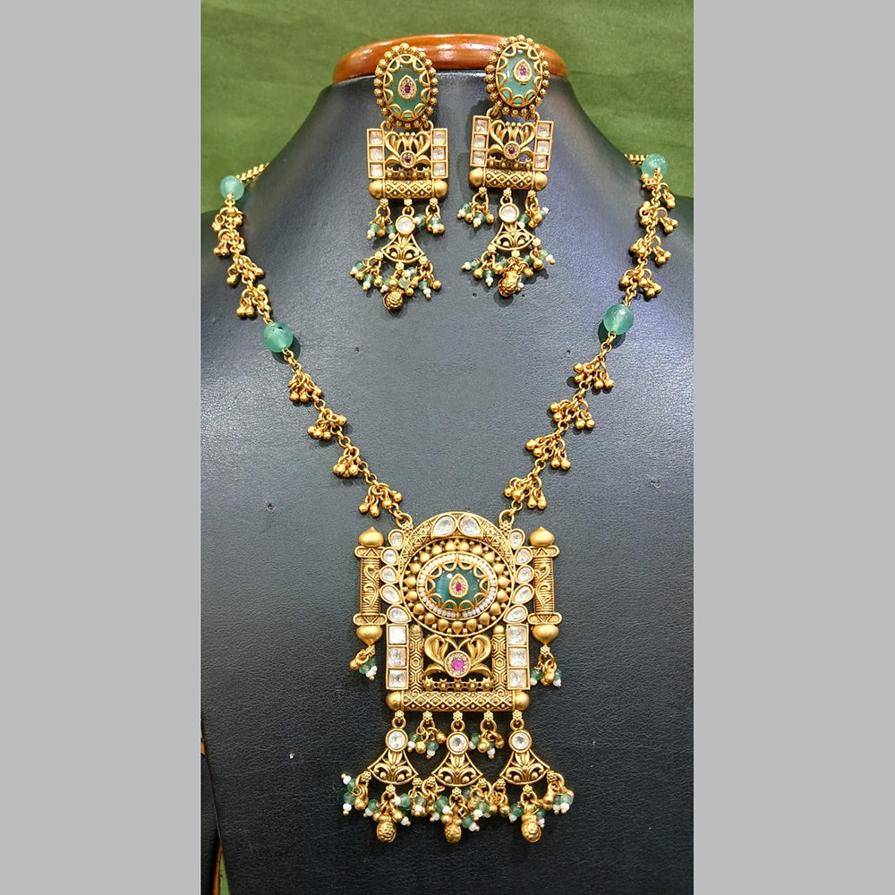 Jain Jewellers Pota Stone Long Necklace Set with Matching Earrings