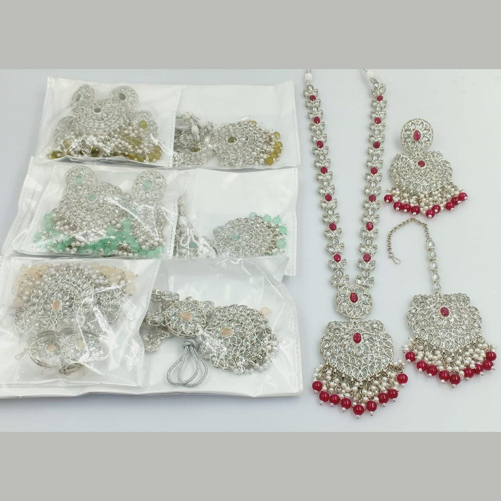 Kavita Art Silver Plated Crystal Stone And Pearls Long Necklace Set (1 Piece Only)