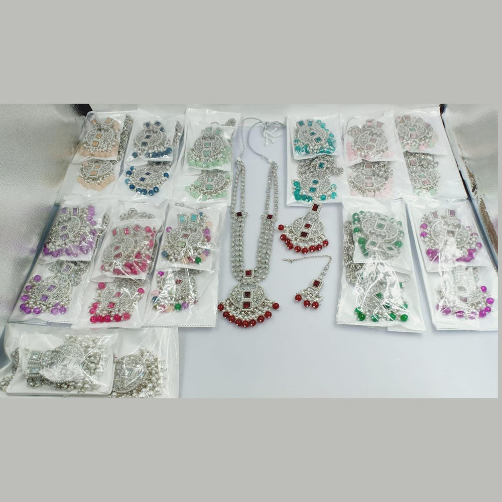 Kavita Art Silver Plated Crystal Stone And Pearls Long Necklace Set (1 Piece Only)