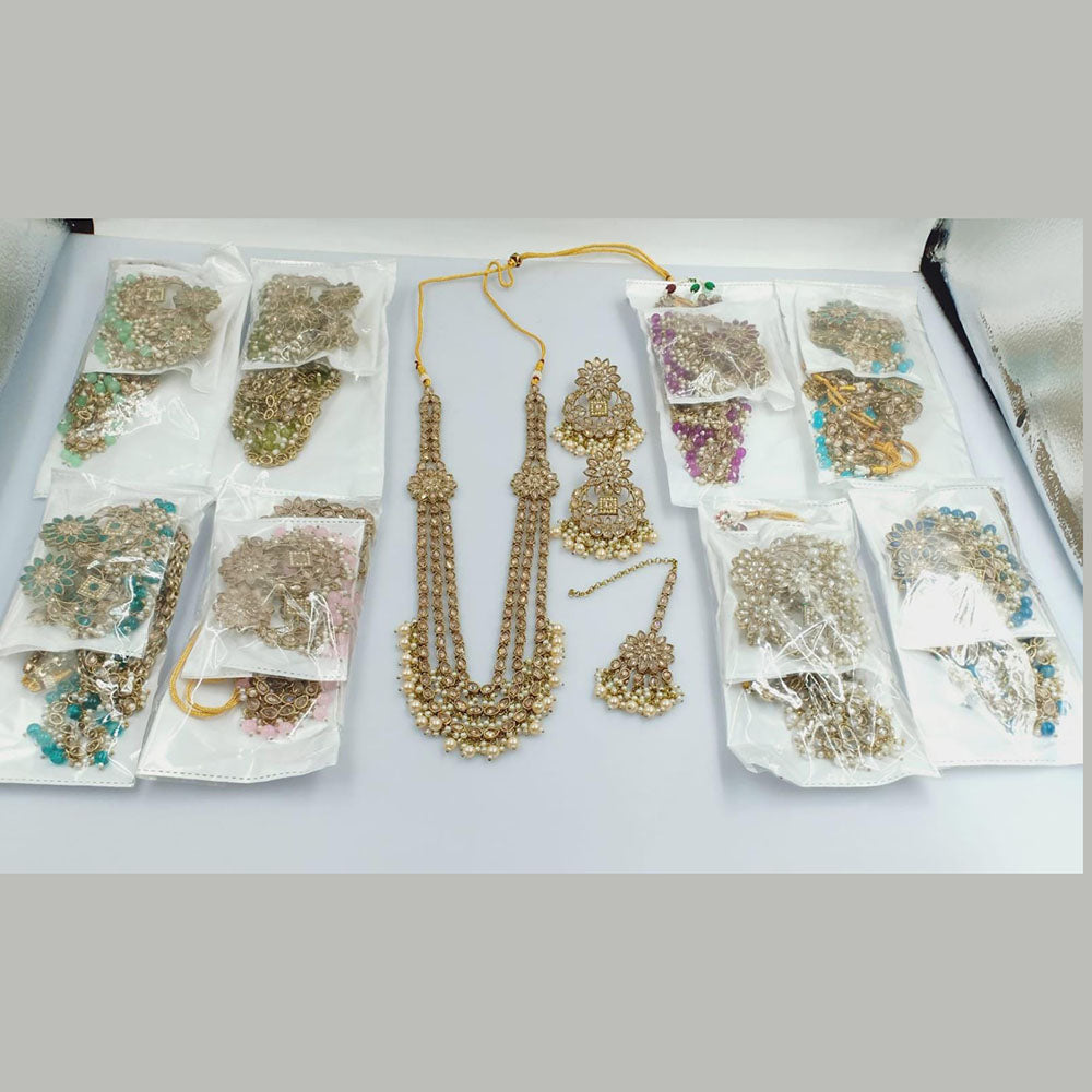 Kavita Art Gold Plated Crystal Stone And Pearls Long Necklace Set (1 Piece Only)