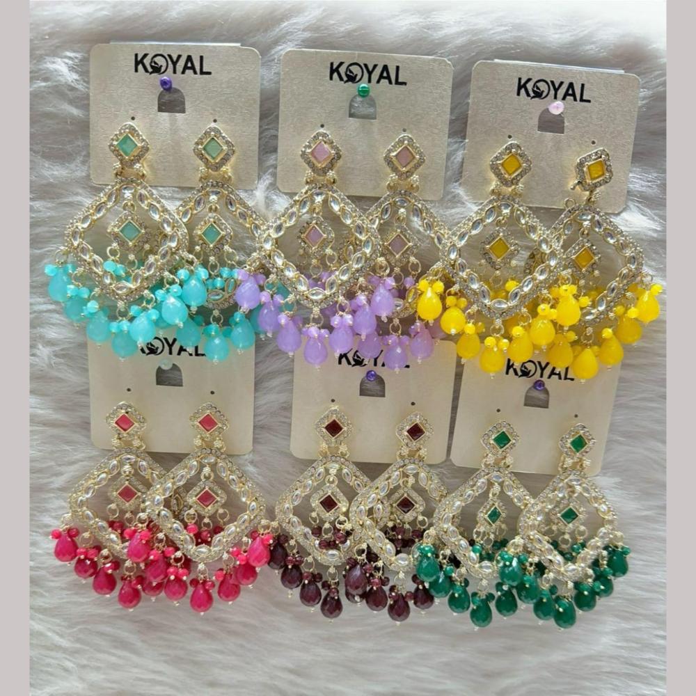 Kavita Art Gold Plated Kundan Stone And Beads Dangler Earrings (Assorted Color 1 Piece Only)