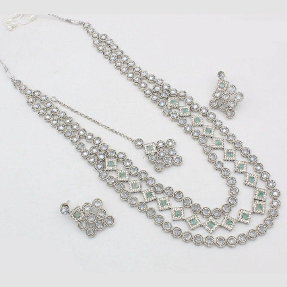 Kavita Art Silver Plated Crystal Stone Multi Layer Long Necklace Set