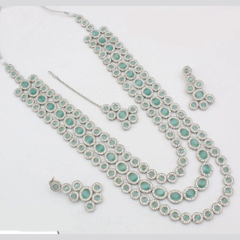 Kavita Art Silver Plated Crystal Stone Multi Layer Long Necklace Set