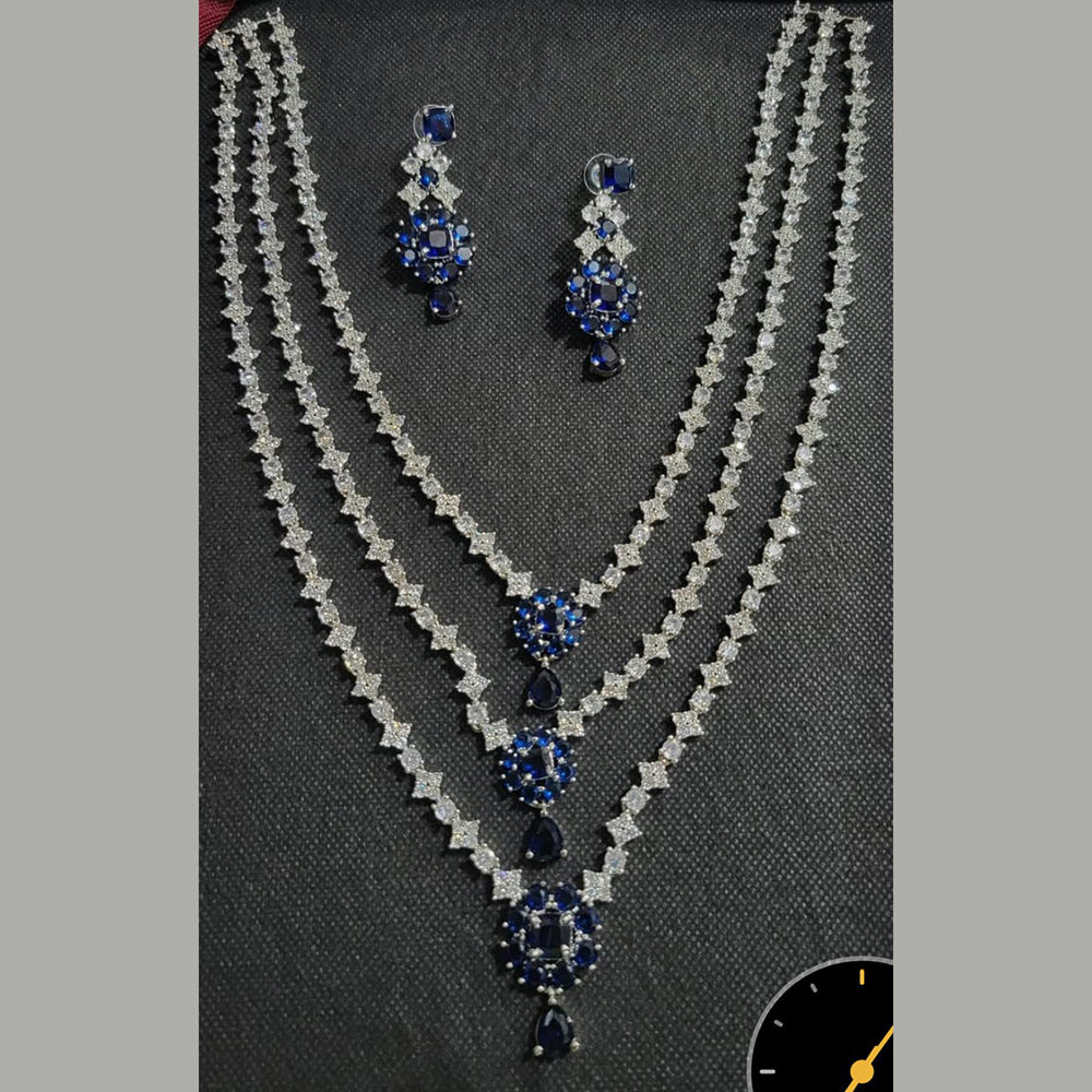 Kavita Art Silver Plated American Diamond Multi-LayerLong Necklace Set