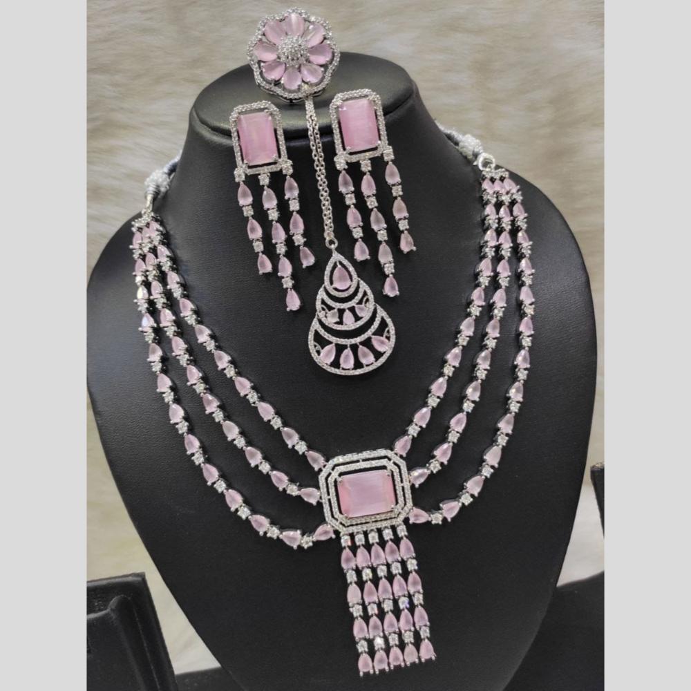Kavita Art Silver Plated American Diamond With Ring Necklace Set