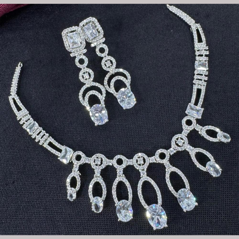 Kavita Art Silver Plated Adorned with Sparkling American Diamonds Necklace Set