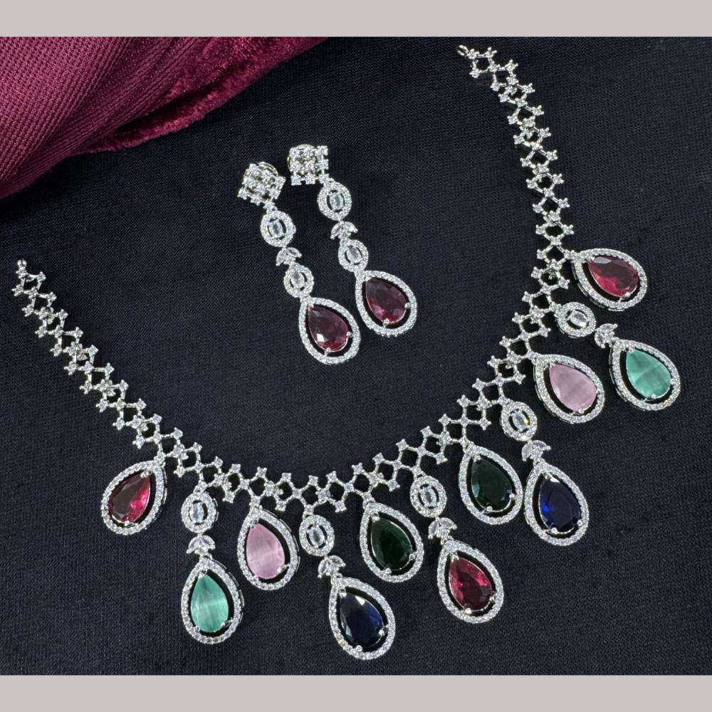 Kavita Art Silver Plated Adorned with Sparkling American Diamonds Necklace Set