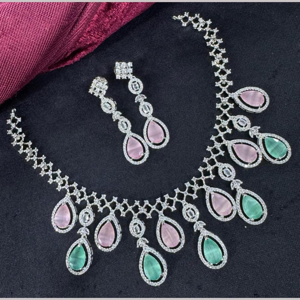 Kavita Art Silver Plated Adorned with Sparkling American Diamonds Necklace Set