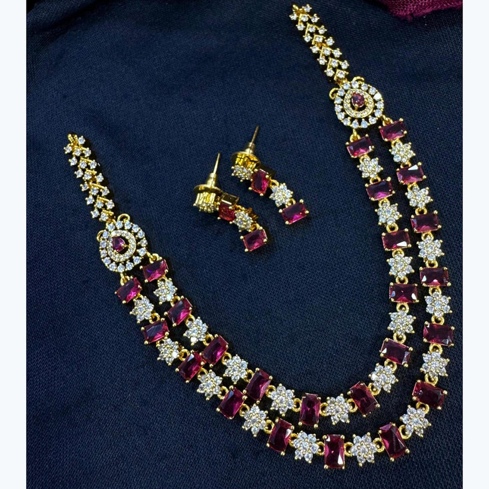 Kavita Art Silver Plated American Diamond Multi-LayerLong Necklace Set