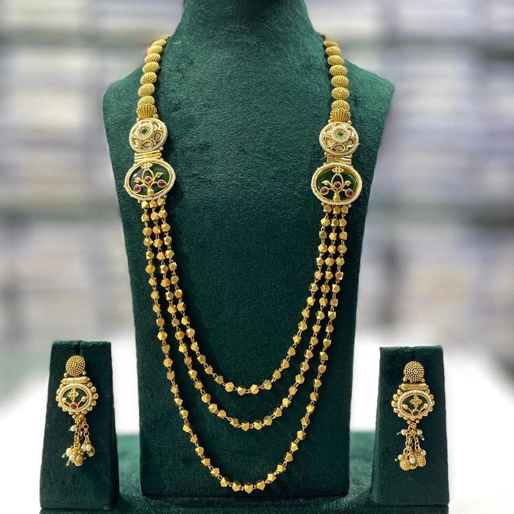 Kavita Art Premium Pota Stone Gold Plated Long Necklace Set