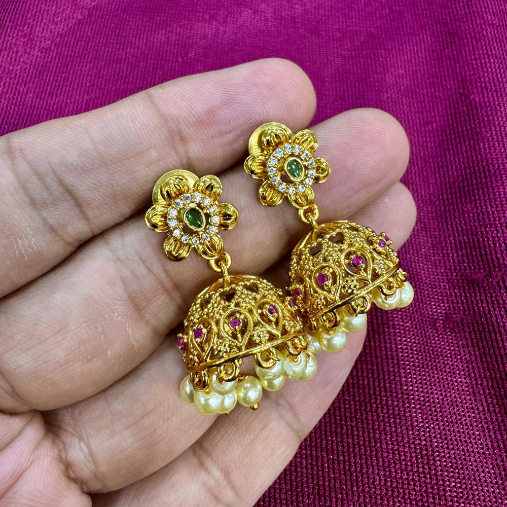 Kavita Art Designer Pota Austrian Stone And Pearl Jhumki Earrings