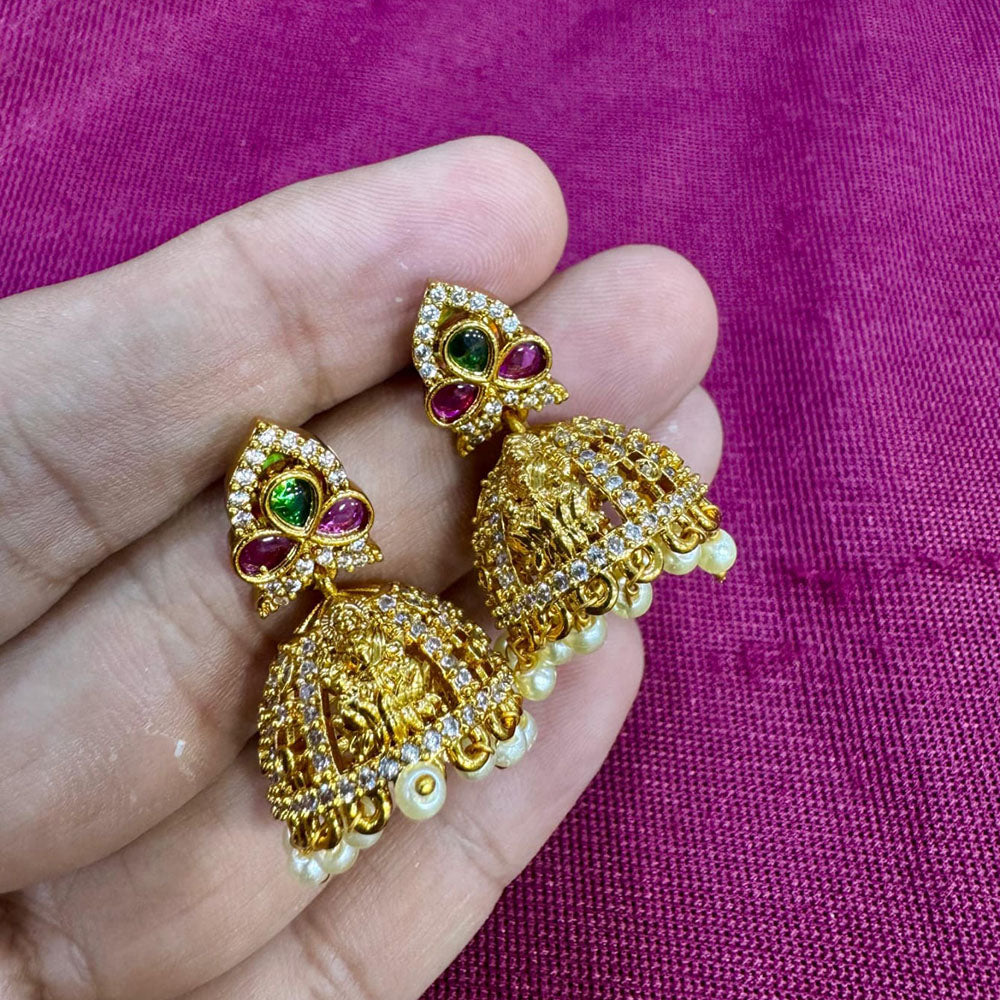 Kavita Art Designer Pota Austrian Stone And Pearl Jhumki Earrings