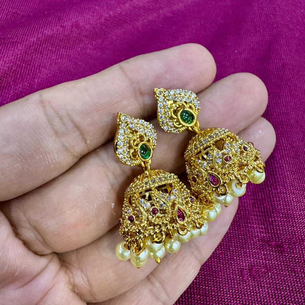 Kavita Art Designer Pota Austrian Stone And Pearl Jhumki Earrings