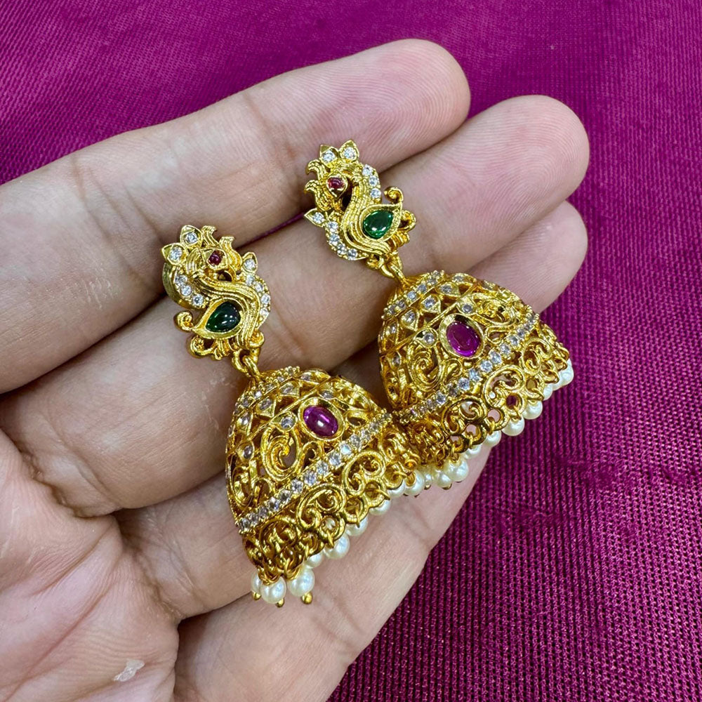 Kavita Art Designer Pota Austrian Stone And Pearl Jhumki Earrings