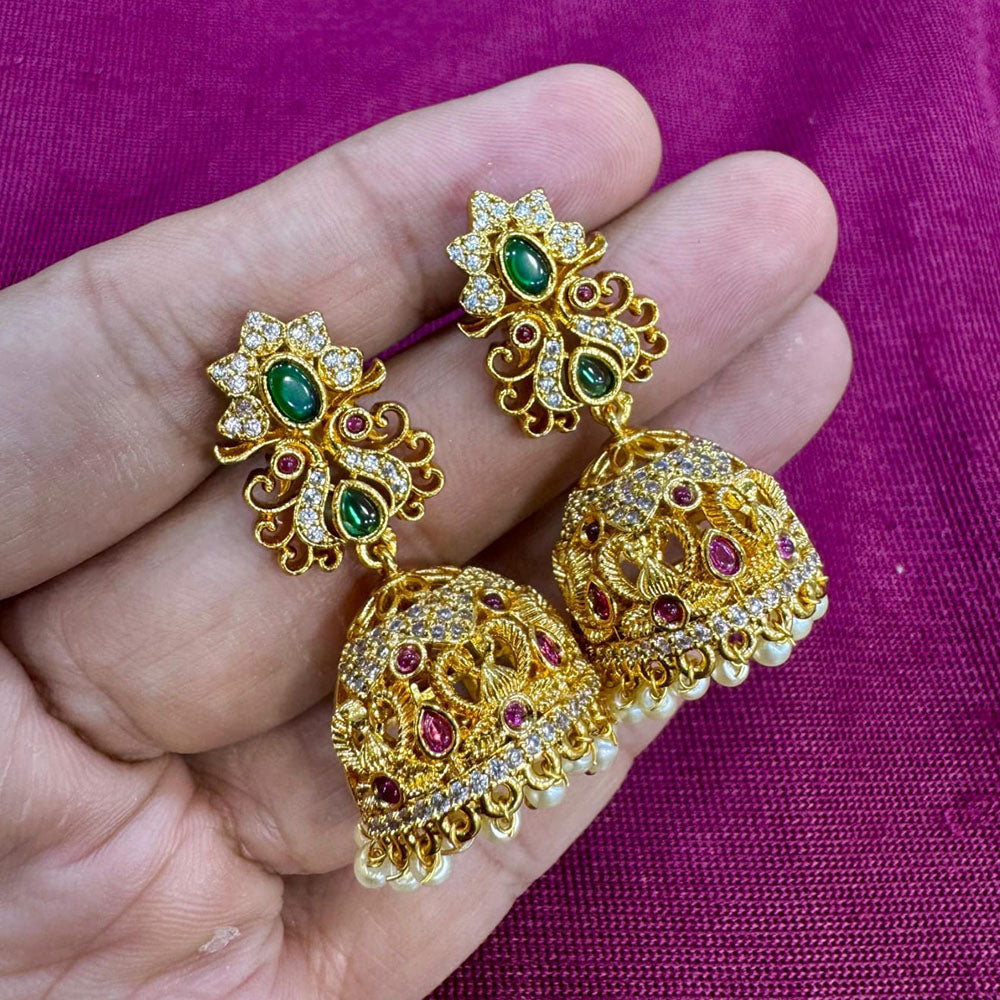 Kavita Art Designer Pota Austrian Stone And Pearl Jhumki Earrings