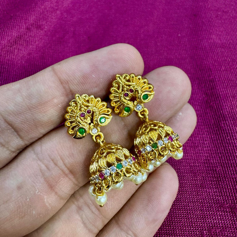 Kavita Art Designer Pota Austrian Stone And Pearl Jhumki Earrings