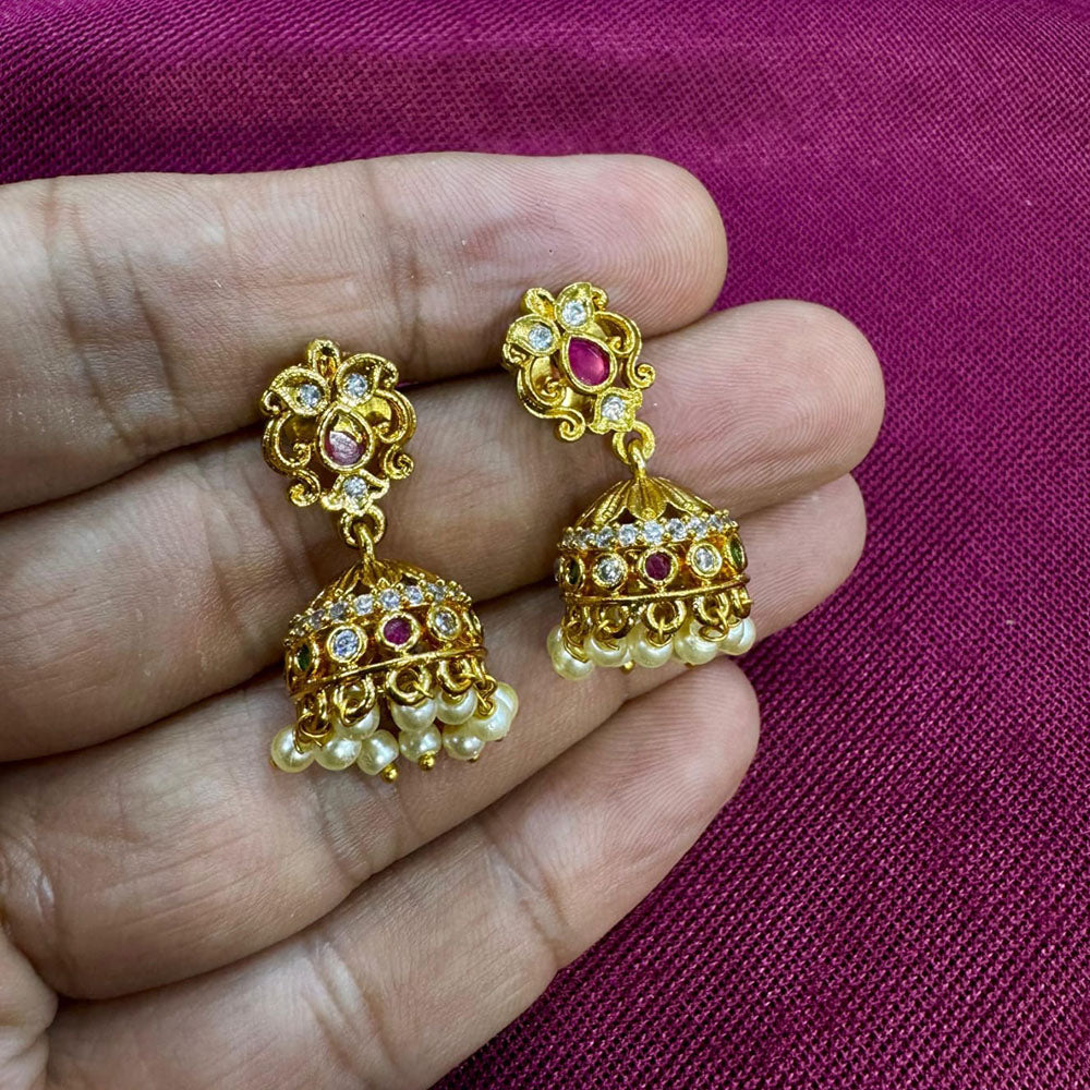 Kavita Art Designer Pota Austrian Stone And Pearl Jhumki Earrings