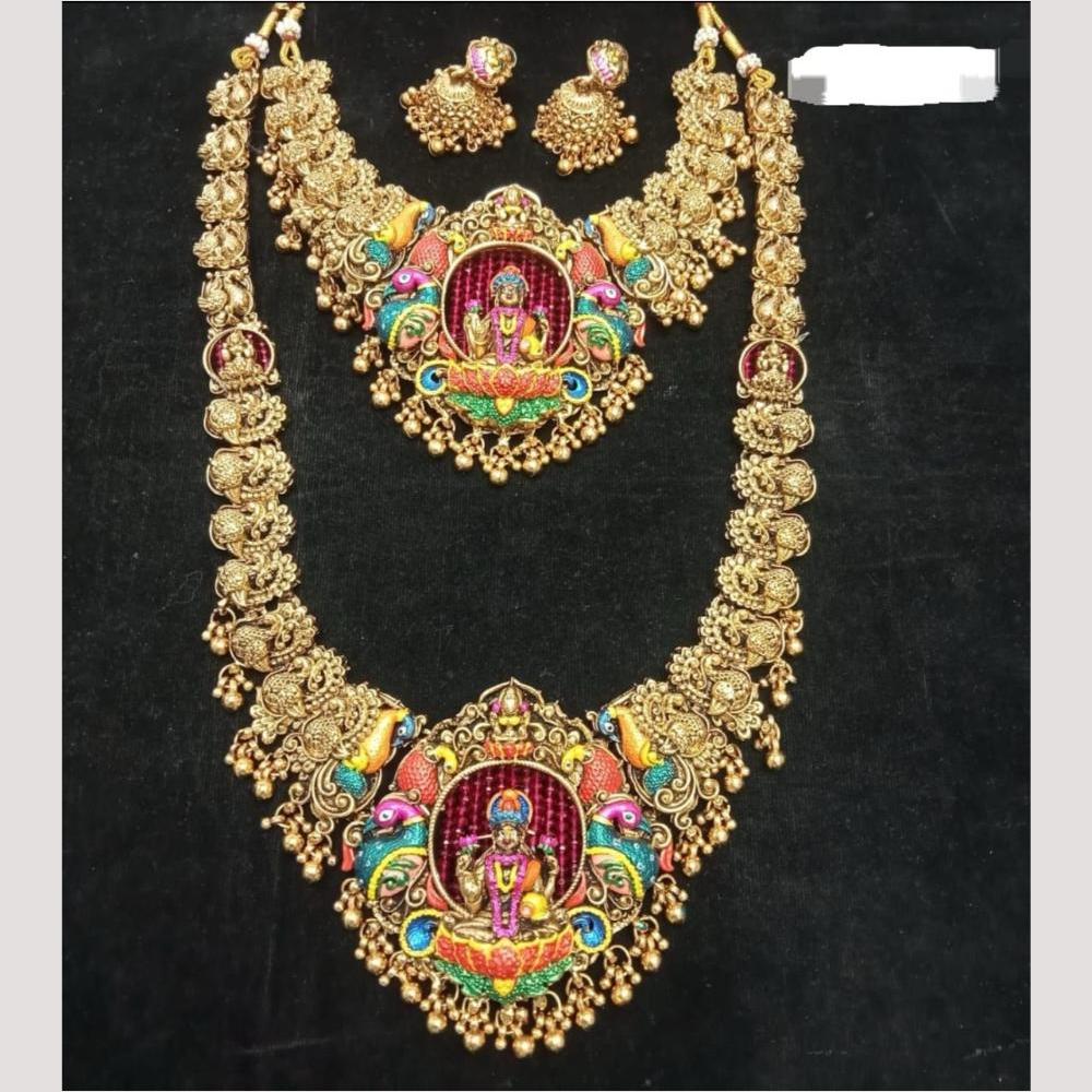 Kavita Art Heritage Pota Stone And Pearl Temple Long Necklace Set