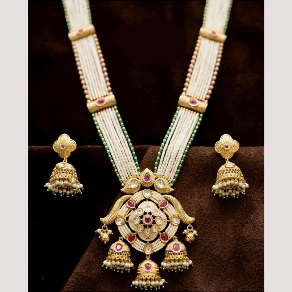 Kavita Art Premium Pota Stone And Pearl Long Necklace Set