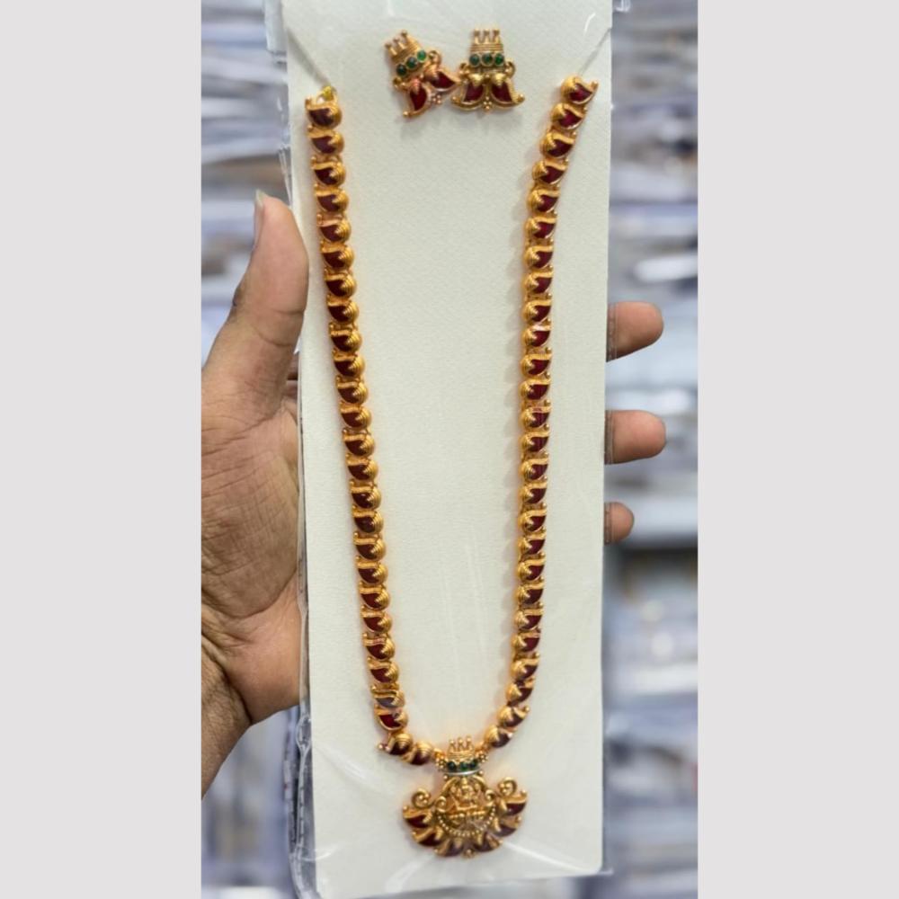 Kavita Art Premium Pota Stone And Pearl Temple Long Necklace Set