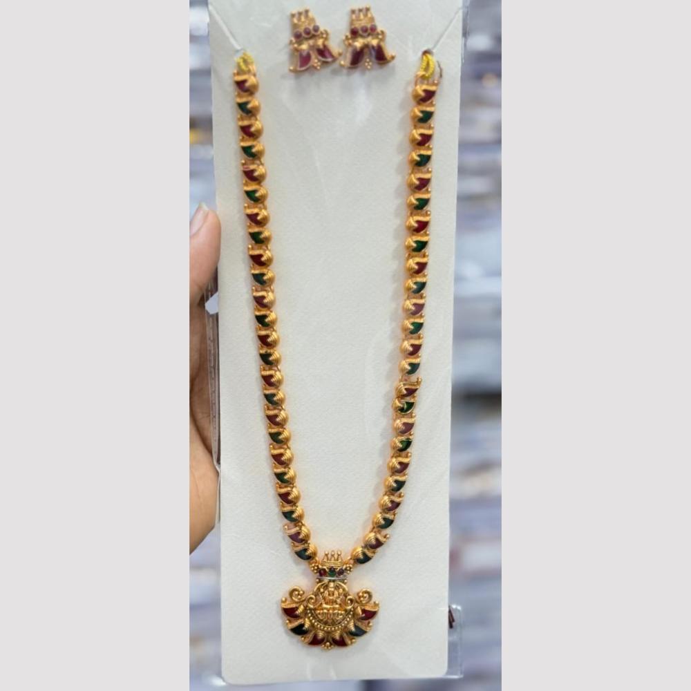 Kavita Art Premium Pota Stone And Pearl Temple Long Necklace Set