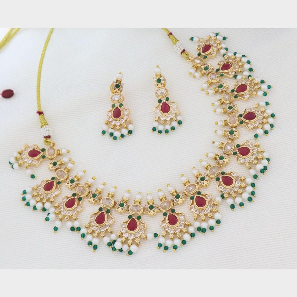 Kavita Art Elegant Crystal Stone Pearl Necklace Jewellery Set