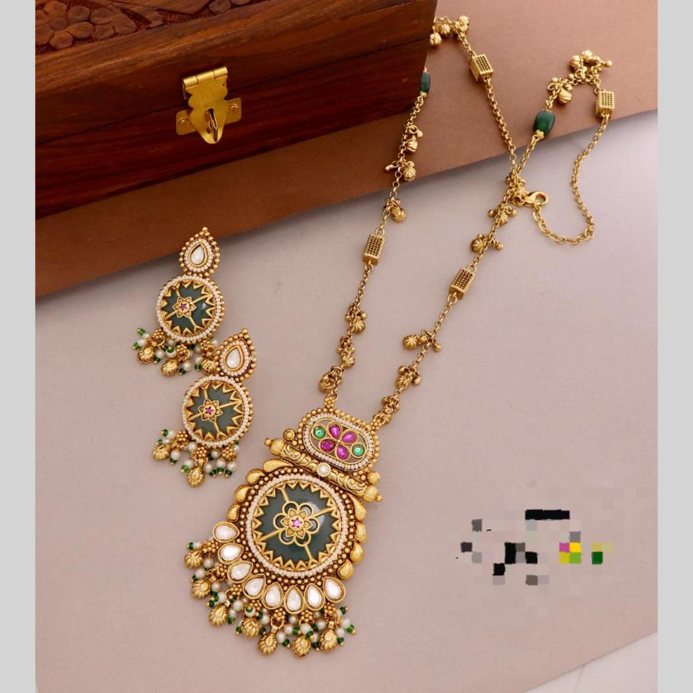 Kavita Art Elegant Pota Stone And Pearl Long Necklace Jewellery Set