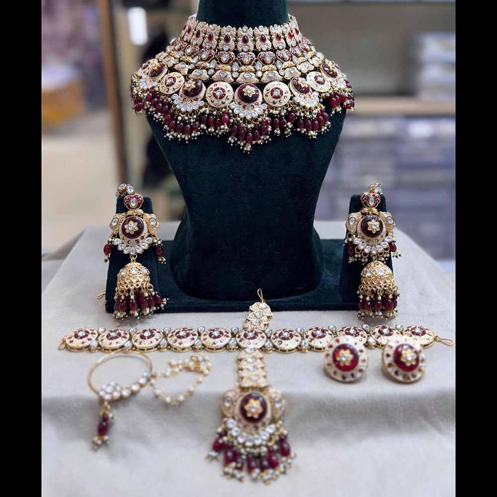 Kavita Art Kundan Stone And Meenakari Semi Bridal Necklace Set with Beads