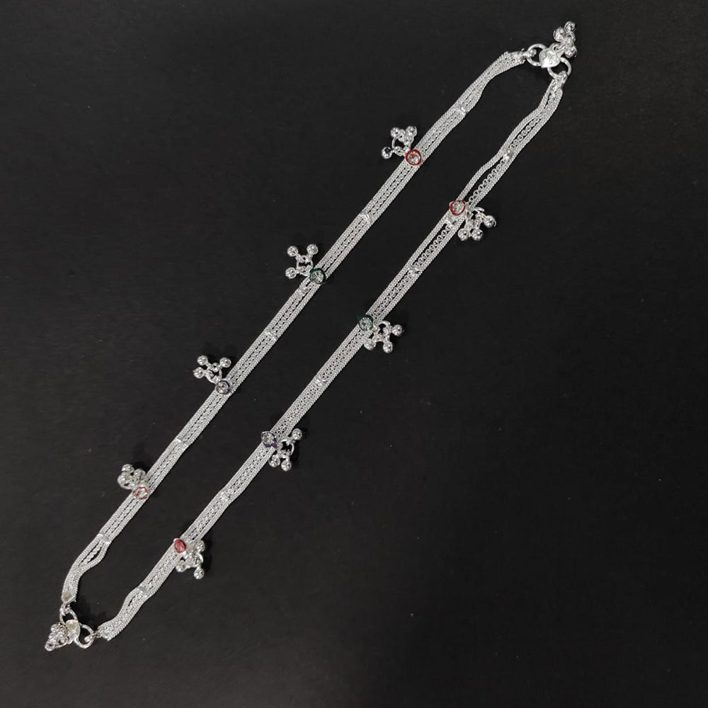 Kavita Art Silver Plated Meenakari Austrian Stone Traditional Ghungroo Payal / Anklet