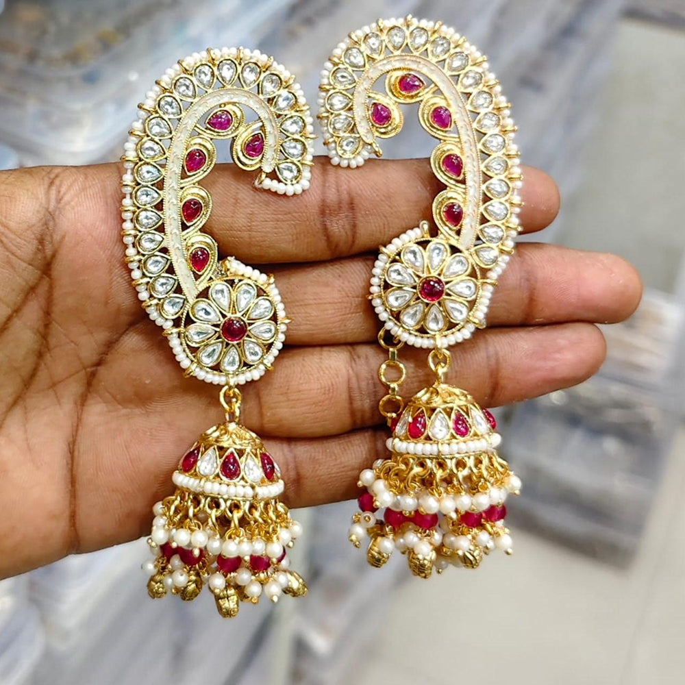 Kavita Art Gold Plated Pota Stone And Pearl Earcuff Jhumki