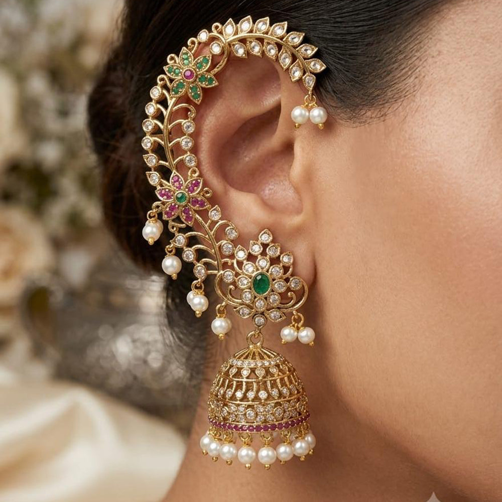 Kavita Art Gold Plated Austrian Stone And Pearl Earcuff Jhumki