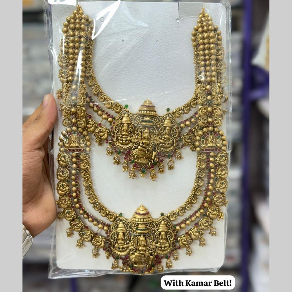 Kavita Art Classic Pota Stone And Pearl Temple Double Necklace Set